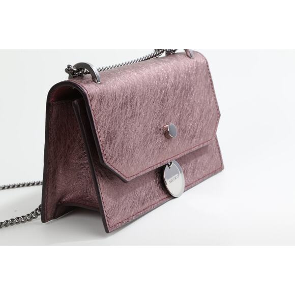 Jimmy Choo Finley Metallic Vintage Rose Leather Crossbody Shoulder Bag w/ Chain - Picture 9 of 16